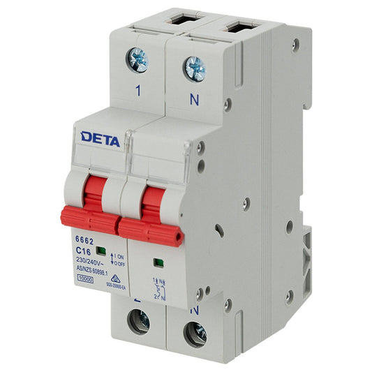 Deta 16A Single Phase MCB 1P NC Curve 10kA - Compact Circuit Protection Device - Auzzistore