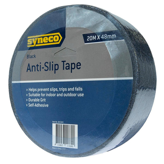 Syneco Anti Slip Tape 20m x 48mm Black Durable Grit Water Resistant - Auzzistore