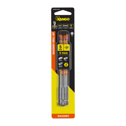 Kango Masonry Drill Bit 5 Pack - 5 x 150mm - Durable Carbide Tip - Auzzistore