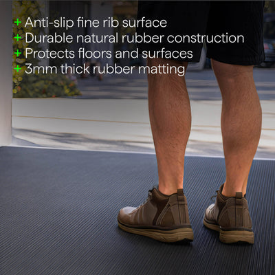 Matpro Rubber Matting 1x2m Black 3mm Thick Anti-Slip Fine Rib