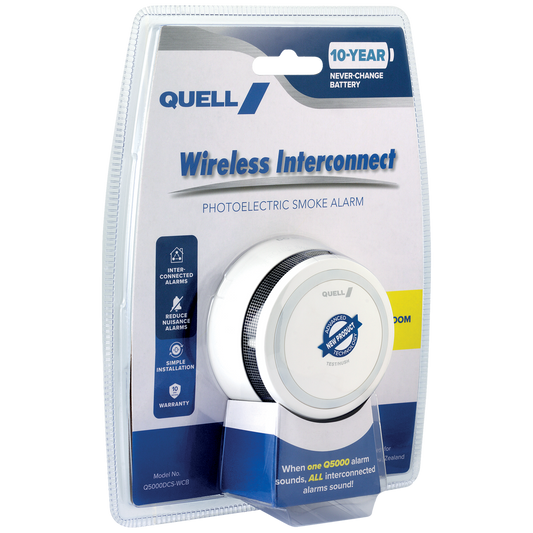 Quell Q5000 Wireless Interconnect Photoelectric Smoke Alarm Bedroom - 10-Year Battery - 78mm x 78mm x 38mm – view 2 - Auzzistore