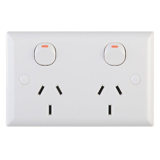 Deta Solid Plate Double Power Point - 116mm x 72mm - Polycarbonate - 10 Pack - Auzzistore