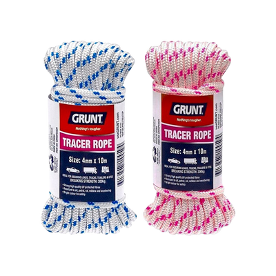 Grunt 4mm x 10m Safety Rope - White Pink Blue Tracer - Durable High Visibility