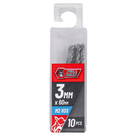 Full Boar HSS Drill Bit 10 Pack - 3mm - Precision Drilling - Metal, Wood, Plastics - Auzzistore