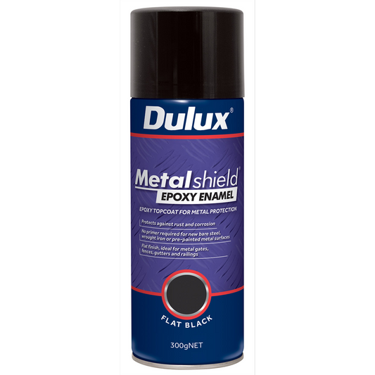 Dulux Metalshield Epoxy Enamel Spray Paint 300g Flat Black Durable Finish