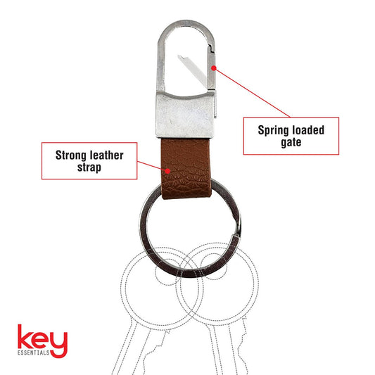 Key Essentials Key Ring and Strap - Metal and Leather - 75mm x 6.6mm x 30mm - Durable and Stylish – view 2