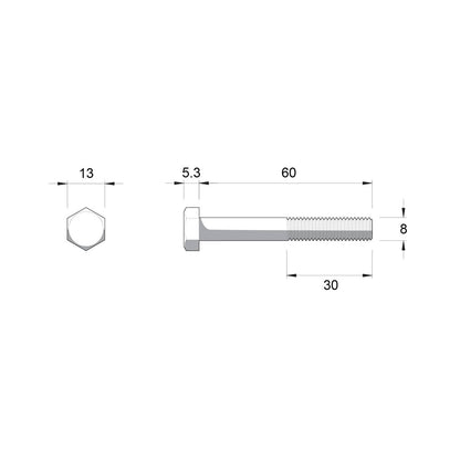 Zenith Hot Dip Galvanised Hex Head Bolts M8 x 60mm 25 Pack
