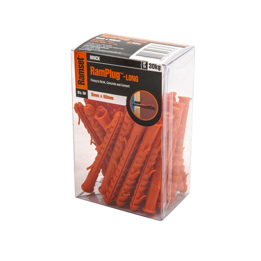 Ramset Long Anchor - 8 x 80mm - Nylon - Anti-Rotation Barbs - 30 Pack - Auzzistore