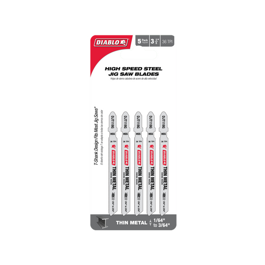 Diablo 92mm High Speed Steel Jig Saw Blade - Thin Metal Cutting - 5 Pack - Auzzistore