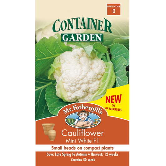 Mr Fothergill Mini White Cauliflower F1 - 10-15cm Heads - Seed - Auzzistore