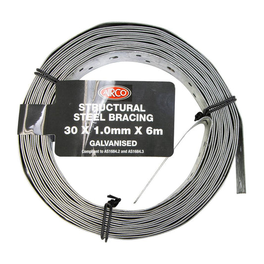 Airco Structural Galvanised Strapping 30mm x 1mm x 6m - Durable Bracing - Auzzistore