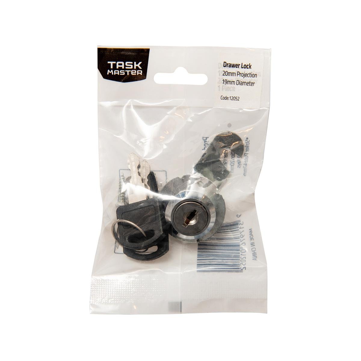 Taskmaster Drawer Lock - 19 x 20mm - Includes 2 Keys - Cabinet Security