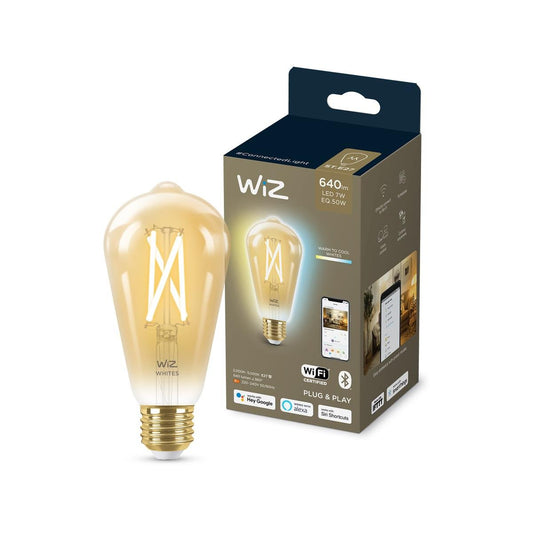 Wiz ST64 E27 LED 640lm Tuneable White 7W Smart Filament Globe - Smart Control, Dimmable