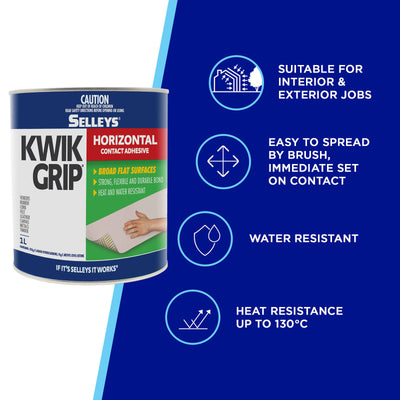 Selleys Kwik Grip 1L Contact Adhesive Solvent-Based Heat Resistant