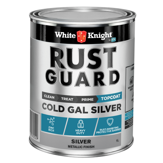 White Knight Rust Guard Cold Gal Silver Primer Paint 1L - Zinc-Rich Coating - Fast Drying - Auzzistore