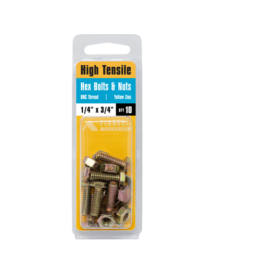 Pinnacle Hex Bolt & Nut - 1/4" x 3/4" - Yellow Zinc - 10 Pack – view 2 - Auzzistore