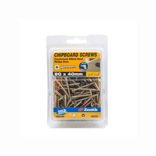 Zenith 8g Chipboard Screws - Countersunk Rib Head - 40mm - Gold - 100 Pack – view 2 - Auzzistore
