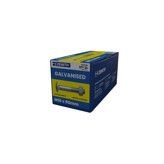 Zenith Cup Head Bolt - M10 x 90mm - Hot Dipped Galvanised - 25 Pack - Auzzistore