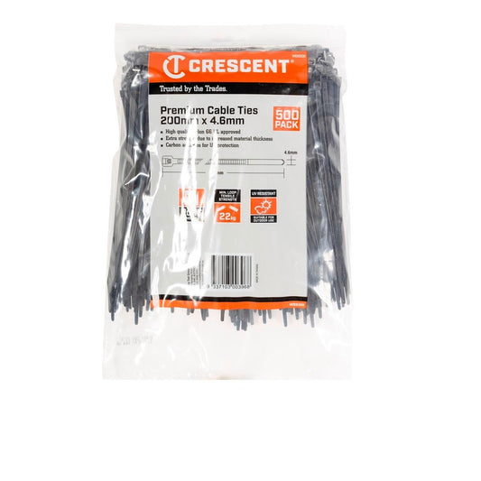 Crescent Black Cable Ties 200 x 4.6mm Nylon UV Resistant 500 Pack