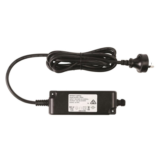 Brilliant Lighting 12V 60W DC LED Garden Transformer - IP68 Weather Resistant - Black