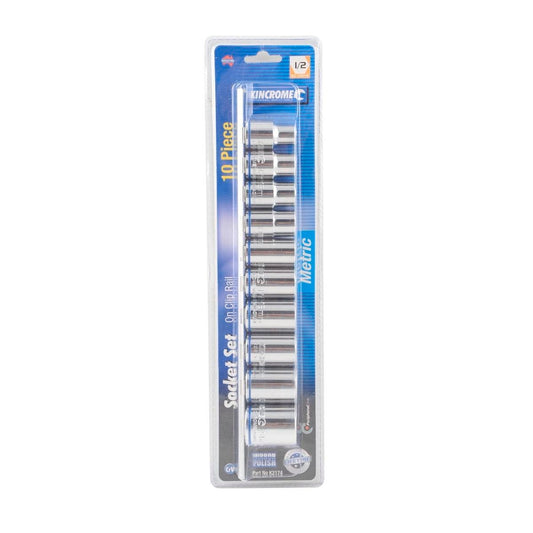Kincrome 1/2 Metric Rail Socket Set - 10 Piece - Grey - Cr-V Steel - Colour-Coded - Auzzistore