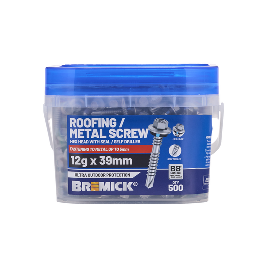 Bremick 12g x 39mm B8 Hex Roofing Screw - 500 Pack - Watertight Seal – view 2 - Auzzistore