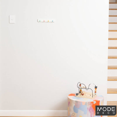 Mode Key Rack - 4 Pastel Hooks - White Board - Durable - Easy Install