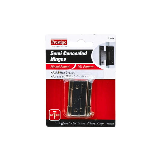Prestige Semi Concealed Cabinet Hinge - 45mm - Nickel Plated - 2 Pack