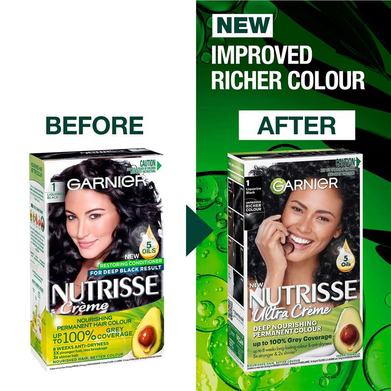 Garnier Nutrisse Permanent Hair Colour - 1 Liquorice Black (Enriched with 4 Natural Oils)-Auzzi Store