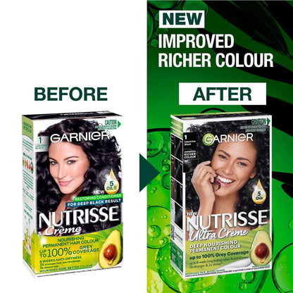 Garnier Nutrisse Permanent Hair Colour - 1 Liquorice Black (Enriched with 4 Natural Oils)-Auzzi Store