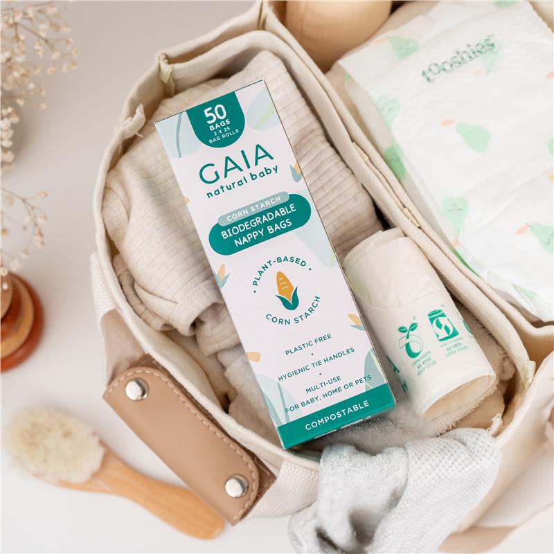 Gaia Natural Baby Biodegradable Nappy Bags 50 Pack - Eco-Friendly & Compostable