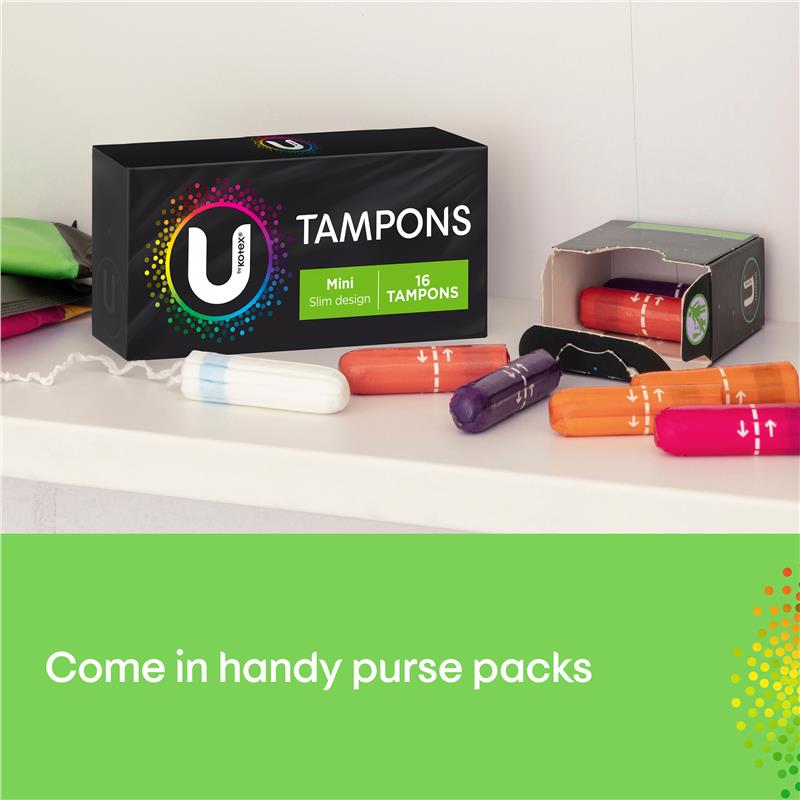 U by Kotex Mini Slim Tampons - 16 Tempons, 8g Absorbency, Individually Wrapped