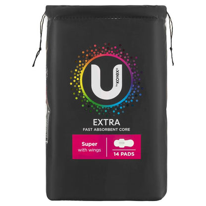 U by Kotex Super Extra Wing Pads, 14-Pads, Leak-Proof