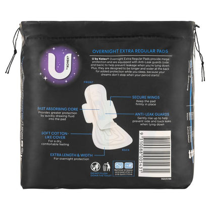 U by Kotex Overnight Extra Pads with 3D Leak Barrier - 10 Pads