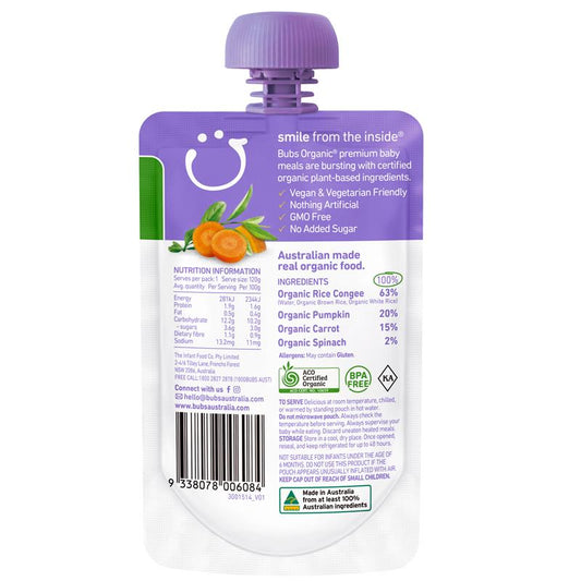 Bubs Organic Super Vegetable Rice Congee 6 Months+ 120g - Auzzi Store