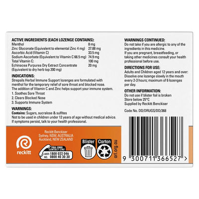 Strepsils Herbal Immune Support Lozenges with Honey & Lemon 16 Pack