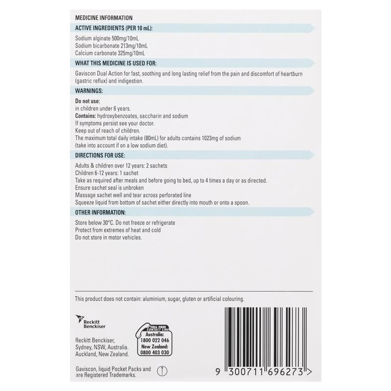 Gaviscon Dual Action Liquid Sachets - Peppermint, 12 Pack - Auzzi Store
