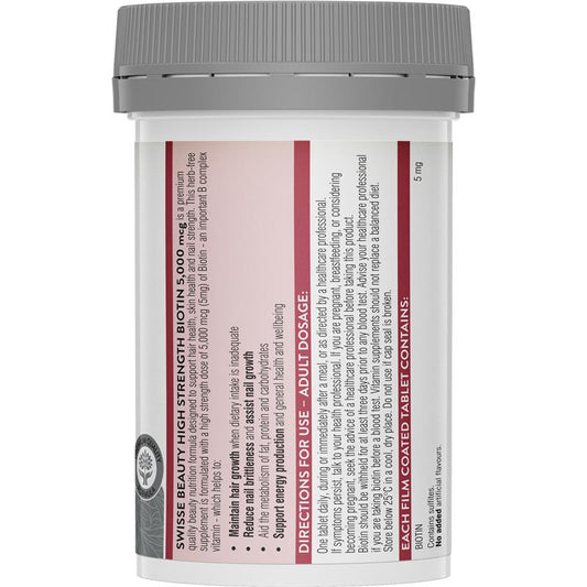 Swisse Beauty Biotin 5000mcg for Hair Skin Nails, 100 Tablets – view 2