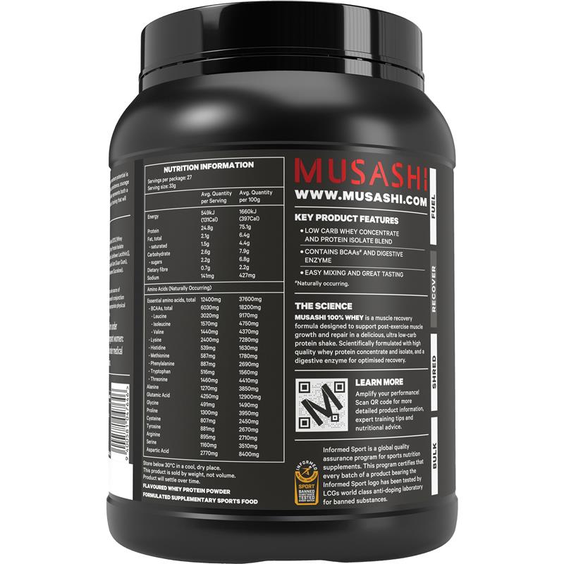 Musashi 100% Whey Protein Chocolate 900g - Premium Low Carb Protein - Auzzi Store