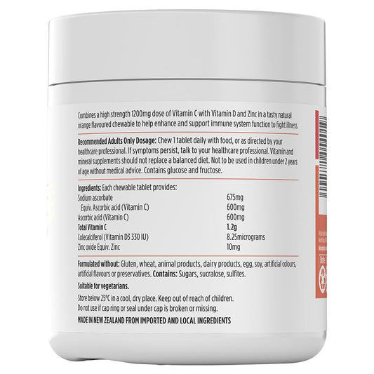 NutraLife 1200mg Vitamin C+D+Zinc Chewables 120 Tablets – view 2