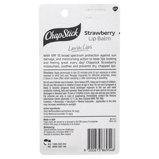 Chapstick Lip Balm Strawberry SPF15+ - 4.2g-Auzzi Store