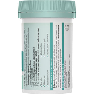 Swisse Kids Omega-3 Fish Oil, EPA & DHA, 60 Sugar-Free Capsules