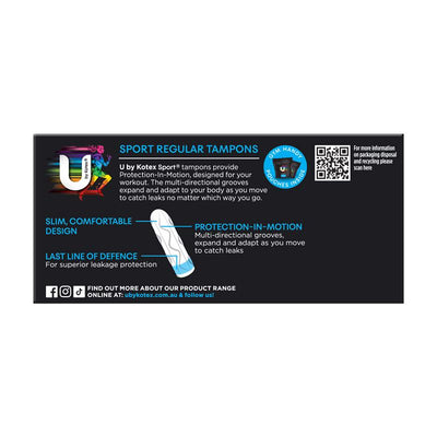 U By Kotex Sport Regular Tampons 16-tempons, 11g Absorbency with Gym Pouch