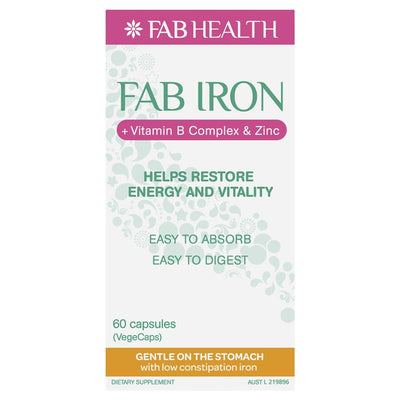 Fab Iron B Complex Zinc 60 Vegan Capsules – Easy Absorption