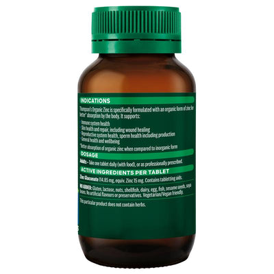 Thompson's Organic Zinc Supplement 180 Tablets – Immune & Skin Support