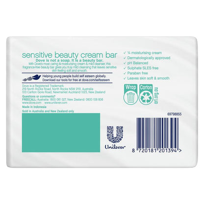 Dove Sensitive Beauty Bar 2x90g, Fragrance-Free & Moisturizing