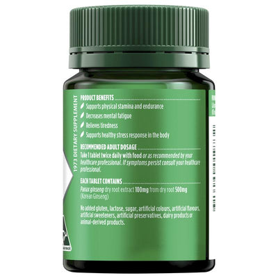 Nature's Own Korean Ginseng 500mg 60 Tablets - Enhance Stamina & Stress Response