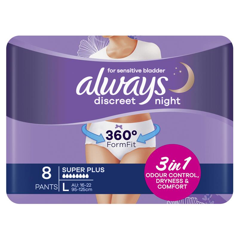 Always Discreet Night Underwear Large Pants 8 Pack - Ultimate Comfort for Incontinence