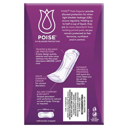 Poise Regular Pads for Bladder Leakage & Menstruation, 16 Pads