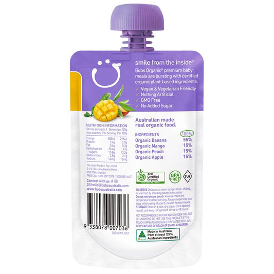 Bubs Organic Mango Peach & Banana Puree 4 Months+ 120g - Auzzi Store